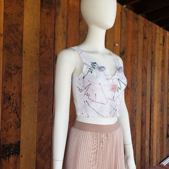 Vintage KnitWorksPaint Splatter & 3D Floral Crop Top - Picture 6 of 13